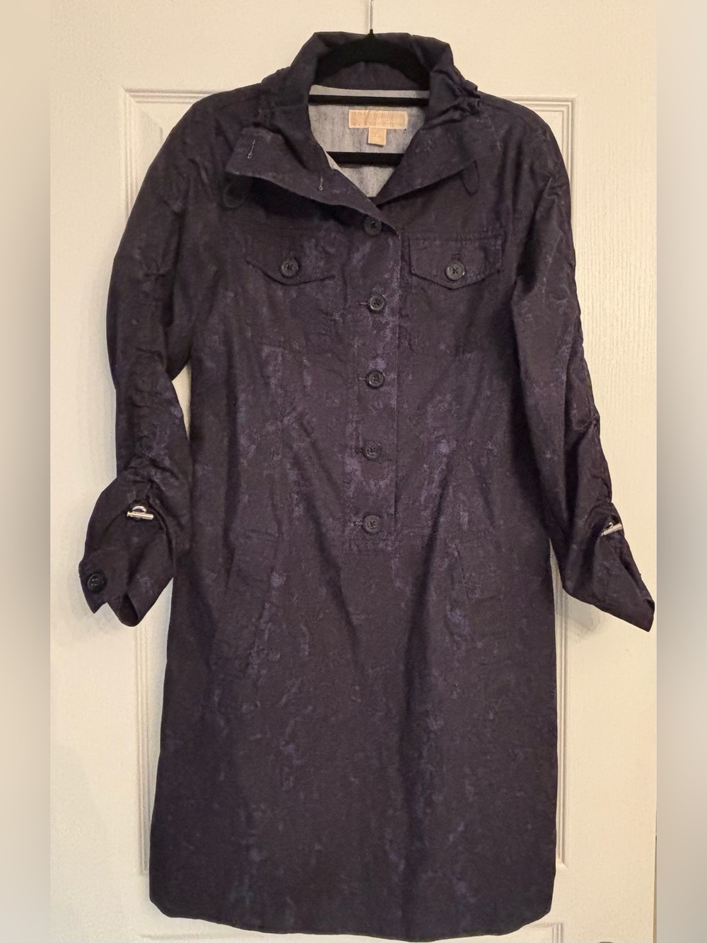 Michael Kors Navy Camo Scrunch Cinch Sleeve Shirt Dress - Picture 3 of 8
